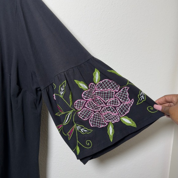 Eshakti Wayward Fancies Women Boho Top 2X Black Pink Embroidered Tie Front Weste - Picture 6 of 11